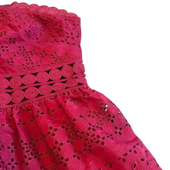 Self-Portrait One Shoulder Cranberry Red Eyelet Lace Dress A-Line Cutout Size 8 - Picture 5 of 15